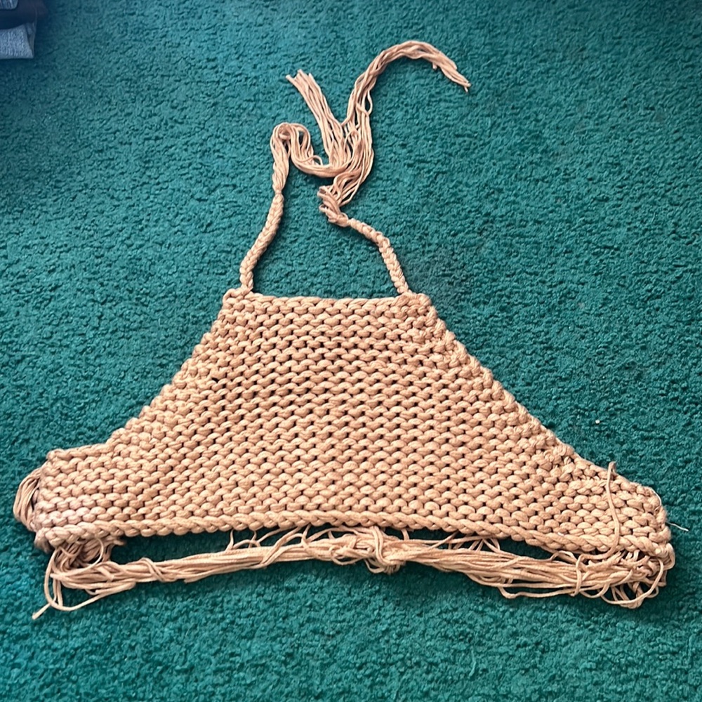 Beige crocheted bikini top